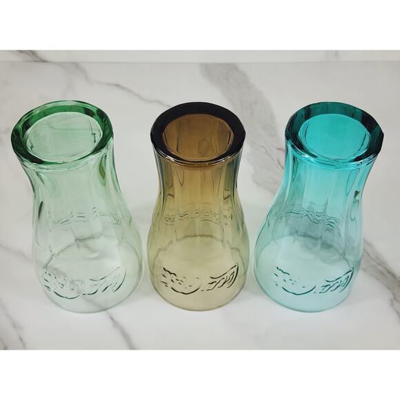 Coca Cola Libbey Drinking Glasses 16oz Embossed 6" Retro Green Blue Brown x3 - Picture 11 of 13